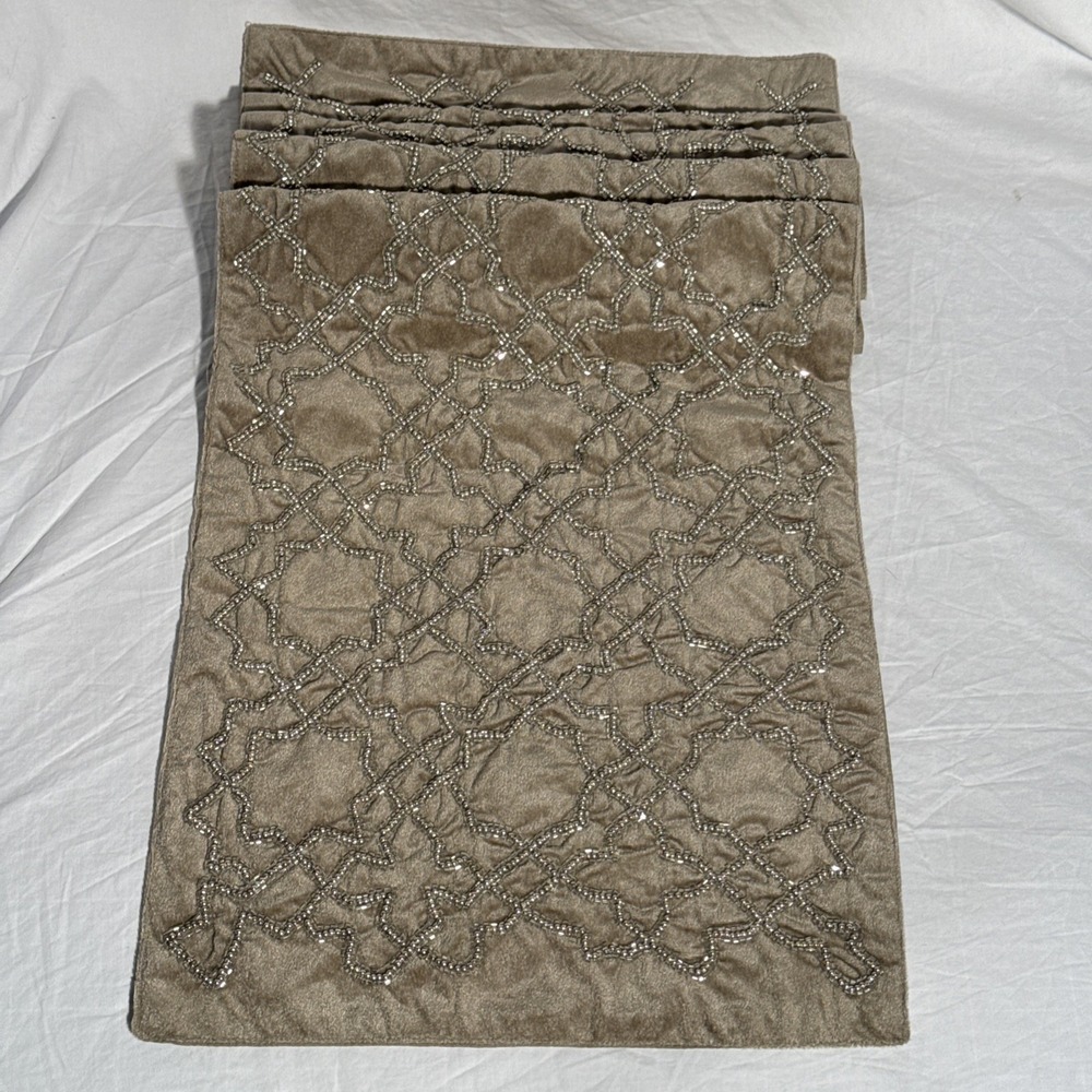Tahari Elegant Beaded Snowflake Beige Table Runner Approx 58.25"x14.25"